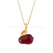 Red Dyed Natural White Jade & Cubic Zirconia Bunny Pendant Necklace, 925 Sterling Silver 2023 New Rabbit Year Jewelry for Women, Golden, 15.75 inch(40cm)(JN1072A)