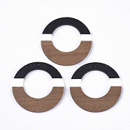 Resin & Walnut Wood Pendants, Tri-color, Flat Round, Black, 49x3~3.5mm, Hole: 2mm(RESI-S358-96E)