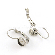 Flat Round Tray Smooth Surface 304 Stainless Steel Leverback Earring Findings, Stainless Steel Color, Tray: 6mm, 19x8mm, Pin: 0.8mm(STAS-R065-63)