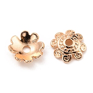 Rack Plating Brass Bead Cap, Long-Lasting Plated, Lead Free & Cadmium Free, Flower, Multi-Petal, Real Rose Gold Plated, 8x2.3mm, Hole: 1.6mm(KK-F856-02A-RG)
