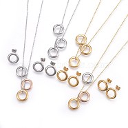 304 Stainless Steel Stud Earrings & Pendant Necklaces Jewelry Sets, Ring, Mixed Color, 17.7 inch(45cm), 15x2.5mm, Pin: 0.7mm(SJEW-L136-10)