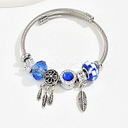 Stainless Steel European Bracelet, Charm Bracelet for Women, Feather, Inner Diameter: 2-3/8~2-3/4 inch(6~7cm)(OQ8559-5)