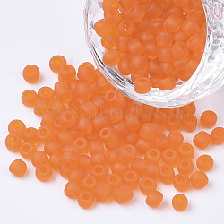 Glass Seed Beads, Frosted Colors, Round, Orange, 3mm(SEED-A008-3mm-M9)