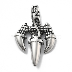 304 Stainless Steel Pendants, Eagle Claw Charm, Antique Silver, 35x22.5x6mm, Hole: 5.5x3.5mm(STAS-Z098-11AS)