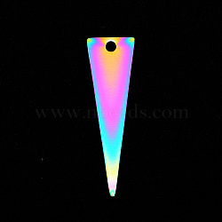 201 Stainless Steel Pendants, Laser Cut, Triangle, Rainbow Color, 25x7x1mm, Hole: 1.6mm(STAS-N090-LA630)