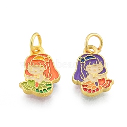 Alloy Enamel Charm, with Jump Rings, Matte Gold Color, Mermaid, Colorful, 13.5x10x1.7mm, Hole: 3.4mm(PALLOY-P285-23MG-01)