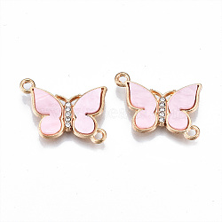 Eco-Friendly Alloy Micro Pave Clear Cubic Zirconia Links Connectors, with Acrylic Cadmium Free & Lead Free & Nickel Free, Butterfly, Light Gold, Pink, 18x22x3mm, Hole: 1.8mm(X-ENAM-Q437-058D-NR)