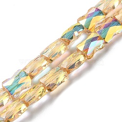 Transparent Electroplate Glass Beads Strands, AB Color Plated, Faceted, Bamboo, PeachPuff, 7.6x5.5~6x4mm, Hole: 1.4mm, about 72pcs/strand, 21.85''(55.5cm)(GLAA-Q099-J01-04)