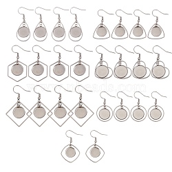 Hollow Stainless Steel Earring Hooks, with Flat Round Cabochon Settings, Stainless Steel Color, Tray: 12mm, 26pcs/box(EJEW-SZ0001-23P)