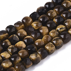 Natural Tiger Eye Chip Beads Strands, Faceted, Cube, 5~5.5x5~5.5x5~5.5mm, Hole: 1.2mm, about 71pcs/strand, 14.96 inch(38cm)(G-R460-040)