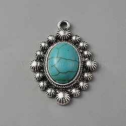 Alloy Pendants, with Imitation Synthetic Turquoise, Antique Silver, Rhombus, 30x21.5x6mm, Hole: 2mm(FIND-TAC0020-05D)