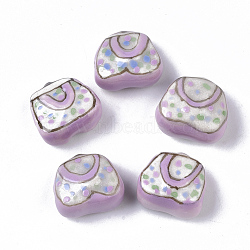 Handmade Porcelain Beads, Famille Rose Style, Lady Bags, Plum, 16.5~18x15.5~17x9.5~10.5mm, Hole: 1.8mm(PORC-N004-99)
