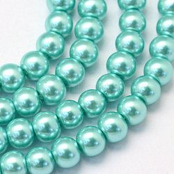 Baking Painted Pearlized Glass Pearl Round Bead Strands, Turquoise, 4~5mm, Hole: 1mm, about 210pcs/strand, 31.4 inch(X-HY-Q003-4mm-65)