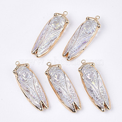 Electroplate Glass Big Pendants, with Iron Findings, AB Color, Cicada, Golden, Clear AB, 53~55x18~19x13mm, Hole: 2.5mm(X-G-S344-49)