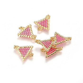 MIYUKI & TOHO Handmade Japanese Seed Beads Links, Loom Pattern, Triangle, Hot Pink, 16~17x14~14.5x1.7mm, Hole: 1.5mm