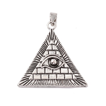 Tibetan Style Alloy Pendants, Triangle with Eye, Antique Silver, 43x44.5x6mm, Hole: 8x4.2mm