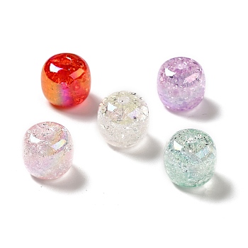 UV Plating Rainbow Iridescent Crackle Acrylic Beads, Column, Mixed Color, 14x15mm, Hole: 3.2mm