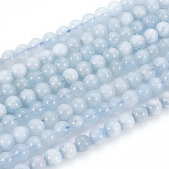 Natural Aquamarine Bead Strands, Round, 5~6mm, Hole: 0.5mm, about 65~70pcs/strand, 16 inch