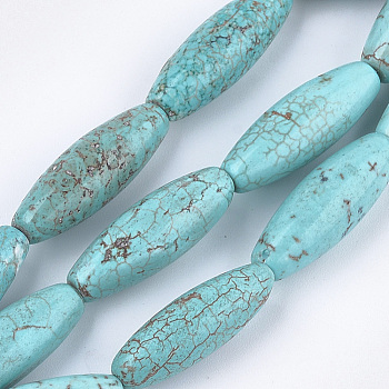 Natural Howlite Beads Strands, Dyed & Heated, Turquoise, Oval, 29~30x10~11mm, Hole: 1mm, about 13pcs/strand, 15.1 inch