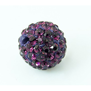 Polymer Clay Rhinestone Beads, Pave Disco Ball Beads, Grade A, Half Drilled, Round, Amethyst, PP9(1.5.~1.6mm), 6mm, Hole: 1.2mm