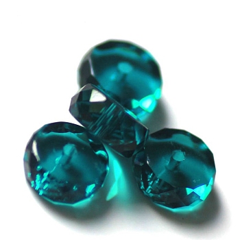 Imitation Austrian Crystal Beads, Grade AAA, Faceted, Flat Round, Dark Cyan, 8x3.5mm, Hole: 0.9~1mm