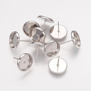 Brass Stud Earring Settings, Nickel Free, Platinum, Tray: 10mm, 12x0.8mm