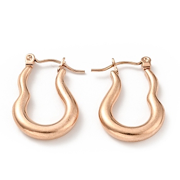 Ion Plating(IP) 304 Stainless Steel Twist Oval Hoop Earrings for Women, Rose Gold, 23.5x17x3.5mm, Pin: 0.8mm