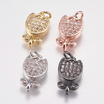 Brass Micro Pave Cubic Zirconia Charms, Flower, Mixed Color, 13x8x3mm, Hole: 2mm