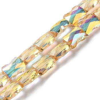 Transparent Electroplate Glass Beads Strands, AB Color Plated, Faceted, Bamboo, PeachPuff, 7.6x5.5~6x4mm, Hole: 1.4mm, about 72pcs/strand, 21.85''(55.5cm)