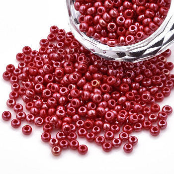 8/0 Czech Opaque Glass Seed Beads, Lustered, Round, Red, 3x2mm, Hole: 1mm, about 500g/bag