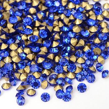 Back Plated Grade A Diamond Glass Pointed Rhinestone, Sapphire, 3.8~3.9mm, about 1440pcs/bag