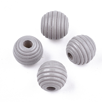 Painted Natural Wood Beehive Beads, Round, Light Grey, 12x11mm, Hole: 3mm