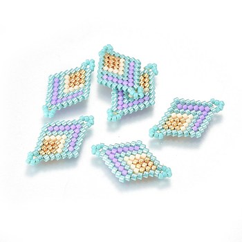 MIYUKI & TOHO Handmade Japanese Seed Beads Links, Loom Pattern, Rhombus, Light Sky Blue, 23~24x13~14x1.7mm, Hole: 1.5mm