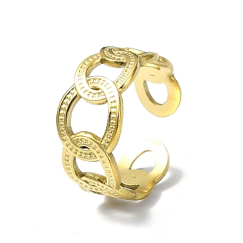 Ion Plating(IP) 304 Stainless Steel Open Cuff Ring, Curb Chains Shape, Real 18K Gold Plated, Inner Diameter: 18mm