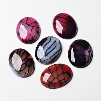 Natural Dragon Veins Agate Cabochons, Flat Back, Oval, Dyed, Deep Pink, 40x30x7mm