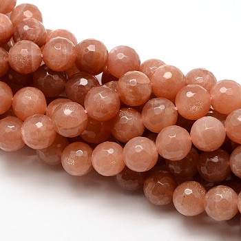 Grade AAA Natural Gemstone Sunstone Faceted Round Beads Strands, 6mm, Hole: 1mm, about 62pcs/strand, 15.5 inch