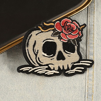 Computerized Embroidery Cloth Sew on Patches, Costume Accessories, Skull Theme, Skull, 102x80mm