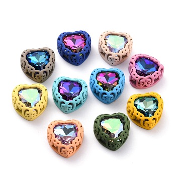 Sew on Rhinestone, Electroplate Glass Rhinestone, with Brass Findings, Garments Accessories, Imitation Jelly, Heart, Mixed Color, 12.5x12.5x5.6mm, Hole: 1.2mm