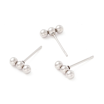 201 Stainless Steel Beaded Horizontal Bar Stud Earrings with 316 Stainless Steel Pin for Women, Stainless Steel Color, 9x3mm, Pin: 0.6mm