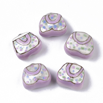 Handmade Porcelain Beads, Famille Rose Style, Lady Bags, Plum, 16.5~18x15.5~17x9.5~10.5mm, Hole: 1.8mm