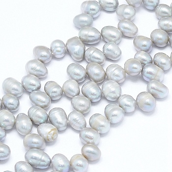 Natural Cultured Freshwater Pearl Beads Strands, Potato, Alice Blue, 7~11x7~8mm, Hole: 0.8mm, about 59pcs/strand, 14.7 inch(36cm)
