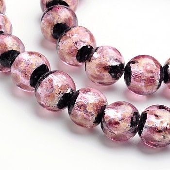 Glow in the Dark Luminous Style Handmade Silver Foil Glass Round Beads, Thistle, 10mm, Hole: 2mm