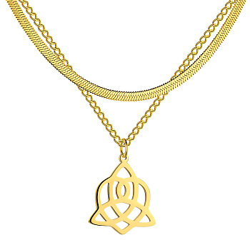 304 Stainless Steel Curb & Herringbone Chains Double Layer Necklaces, with Trinity Knot Pendant, Golden, 14.76 inch(37.5cm)