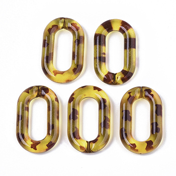 Transparent Acrylic Linking Rings, Quick Link Connectors, Imitation Leopard Skins Pattern, for Cable Chains Making, Oval, Champagne Yellow, 38x23x6.5mm, Inner Diameter: 25x10mm