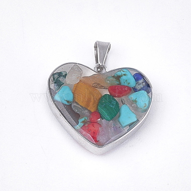 Stainless Steel Color Heart Mixed Stone Pendants