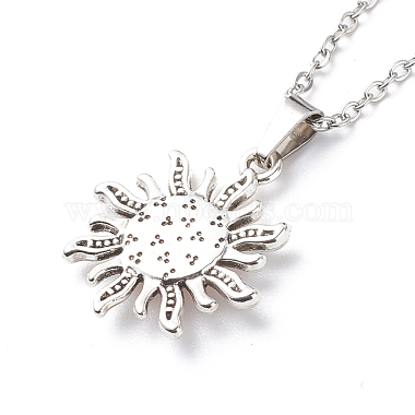 Cat Eye Sun Pendant Necklace with 304 Stainless Steel Cable Chains for Women(NJEW-JN03974)-6