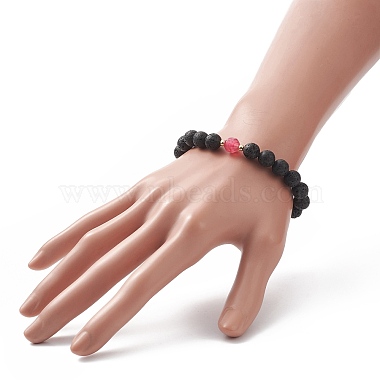 Natural Lava Rock & Dyed Agate Beaded Stretch Bracelets(BJEW-JB09178)-3