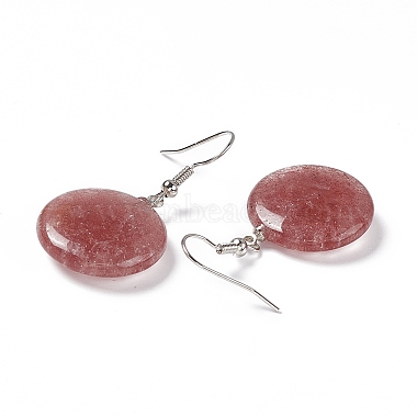Natural Strawberry Quartz Flat Round Dangle Earrings(EJEW-D188-03P-05)-3