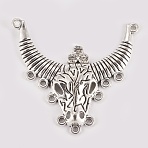 Bull/Ox Head Tibetan Style Alloy Chandelier Components Links, Chandelier Components Links, with Rhinestone, Antique Silver, Crystal, 56x62x7.5mm, Hole: 2mm(PALLOY-J684-13AS-A)