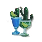 Printed Acrylic Pendants, Cactus with Wine Glass Charms, Colorful, 30x23x2.5mm, Hole: 2mm(AC-CBADA31-05)